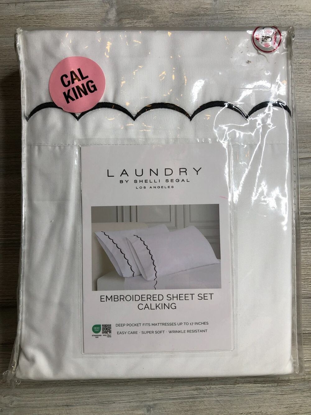 Laundry By Shelli Segal Embroidered Sheet Set CAL KING with Black Embroidery